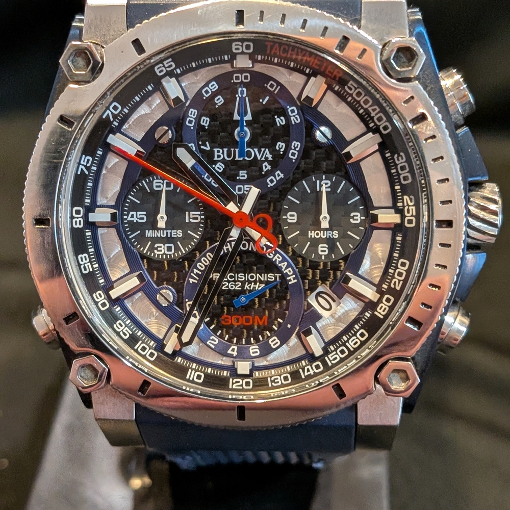 Bulova Silver and Black Chronograph Watch